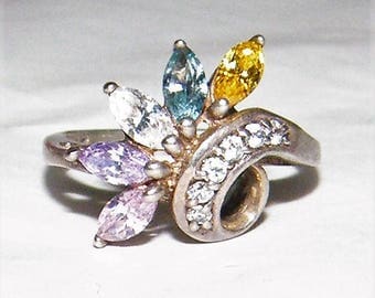 Sterling Silver ring with Multi Colored CZ stones - size 8