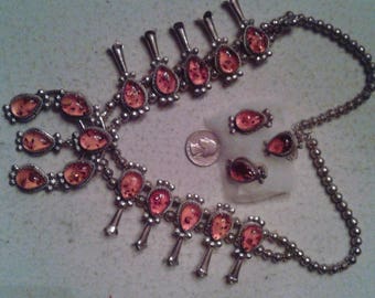Navajo Indian Baltic Honey AMBER Squash Blossom Necklace, Earrings, Ring Set. Sterling Silver, Gorgeous, Extremely Rare Excellent Condition