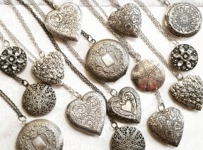 Starter Pack - Antique Silver Lockets - 15 lockets in assorted long chain lengths - Ready to Ship - Valentines Day Collection