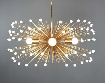 White Beaded Urchin Chandelier Lighting | Midcentury Modern Sputnik