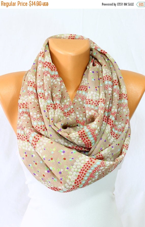 Silky Chiffon Scarf Beige Scarf Daisy Print Floral by escherpe