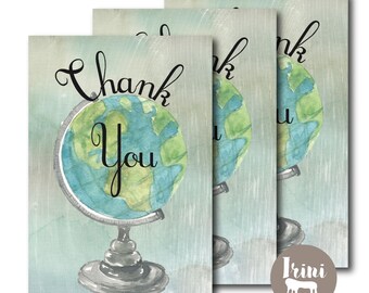 Watercolor globe Adventure Baby Shower thank you card | adventure Invitation Around World Baby | baby shower Travel voyage Shower | 175
