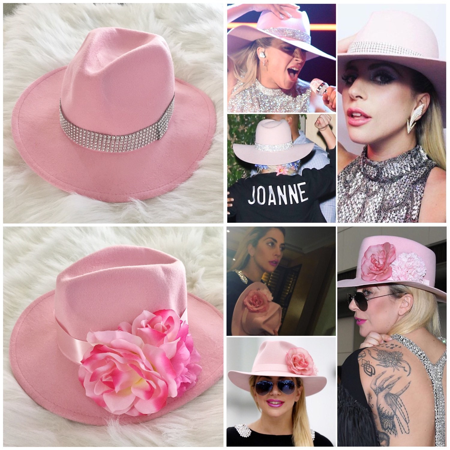 Ready to Ship LADY GAGA Joanne Pink Felt Fedora Hat 4 ways