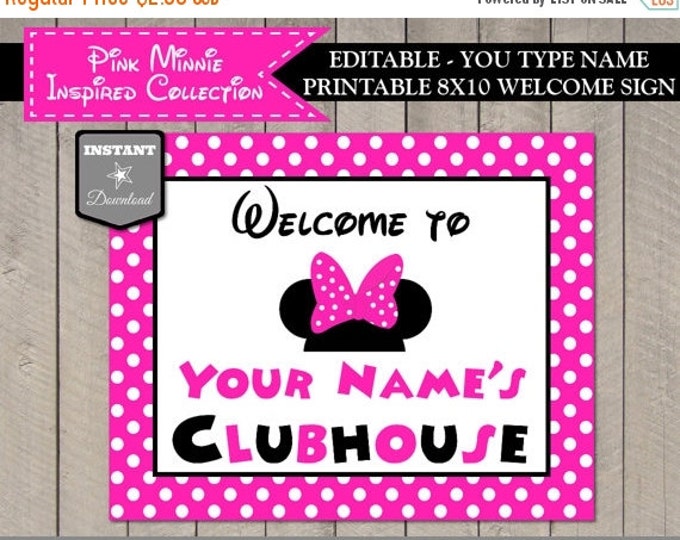 SALE INSTANT DOWNLOAD Editable Hot Pink Mouse 8x10 Printable Welcome Clubhouse Sign / You Type Name / Hot Pink Mouse Collection / Item #1710