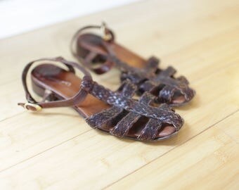 vintage sesto meucci brown T strap leather strap sandals womens 10