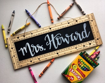 Personalized Teacher Sign • Gift • School • Ruler • Chalkboard