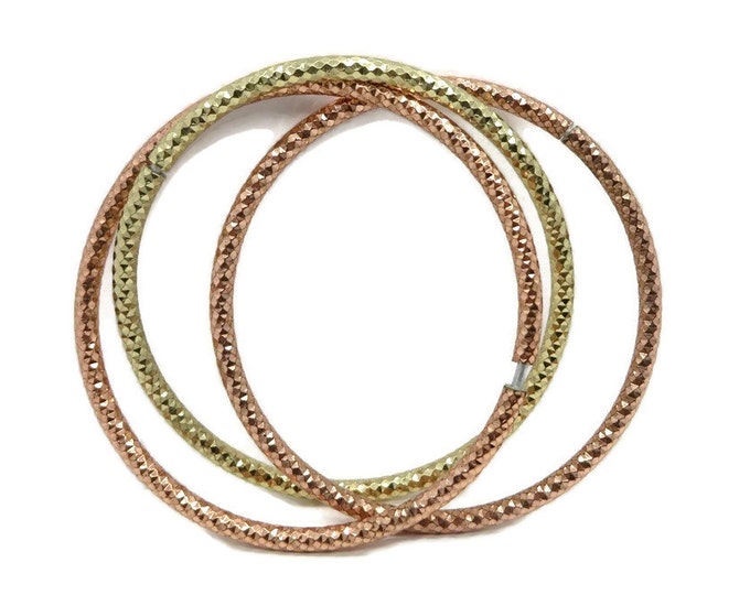Vintage Intertwined Foil Bangles, Salmon Pink and Gold Tone Bangles