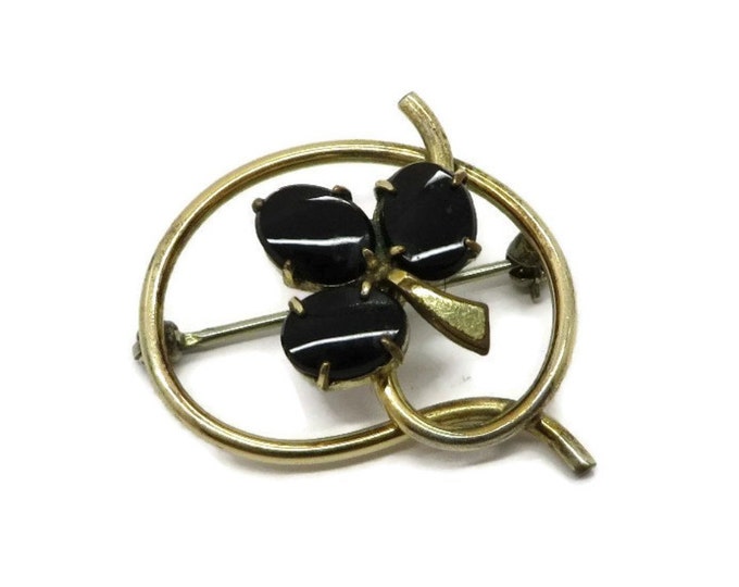 Onyx Gold Filled Brooch, Vintge 12K Gold Filled WRE Brooch, Gold Tone Flower Pin, Perfect Gift, Gift Box