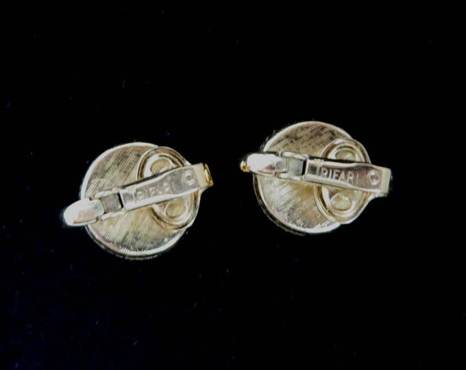 Crown Trifari Faux Pearl Earrings Vintage Braided Gold Tone Button Clip-ons Estate Costume Jewelry Designer Signed Clips