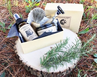 Men's Shaving Kit • Men's Apothecary • Artisan Shaving Tools + Herbal Shaving Cream + Botanical After Shave • Classic Razor & Vintage Razor