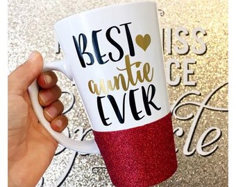 Best Auntie Ever Glitter Mug // Auntie Glitter Mug // Best Aunt Mug // Valentines Day Auntie Coffee Mug // Best Aunt Mug
