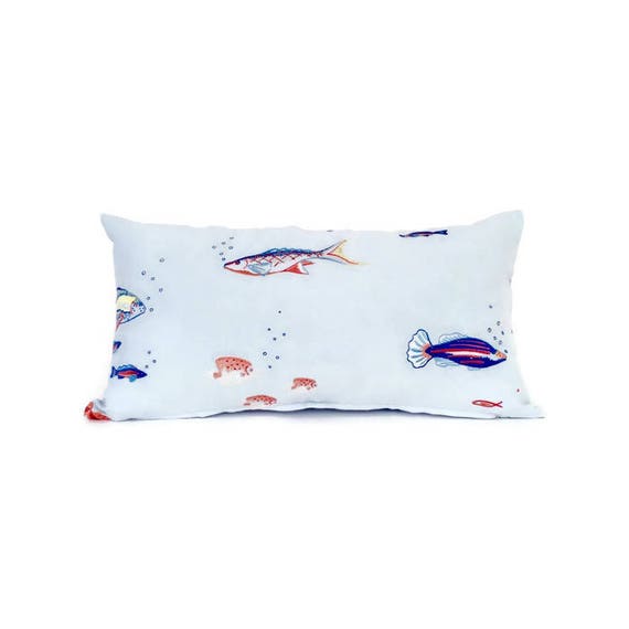 Items similar to Kids Collection Blue Fish Embroidered Throw Pillow