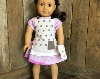 Apron and Oven Mitt for an 18 inch doll, American Girl Doll Size, fits some stuffed animals