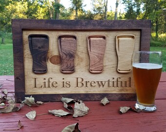 Beer Sign - Gift for Boyfriend - Anniversary Gift - Life is Brewtiful - Rustic Bar Sign - Man Cave Sign - Gifts for Him - Beer Lover Gift