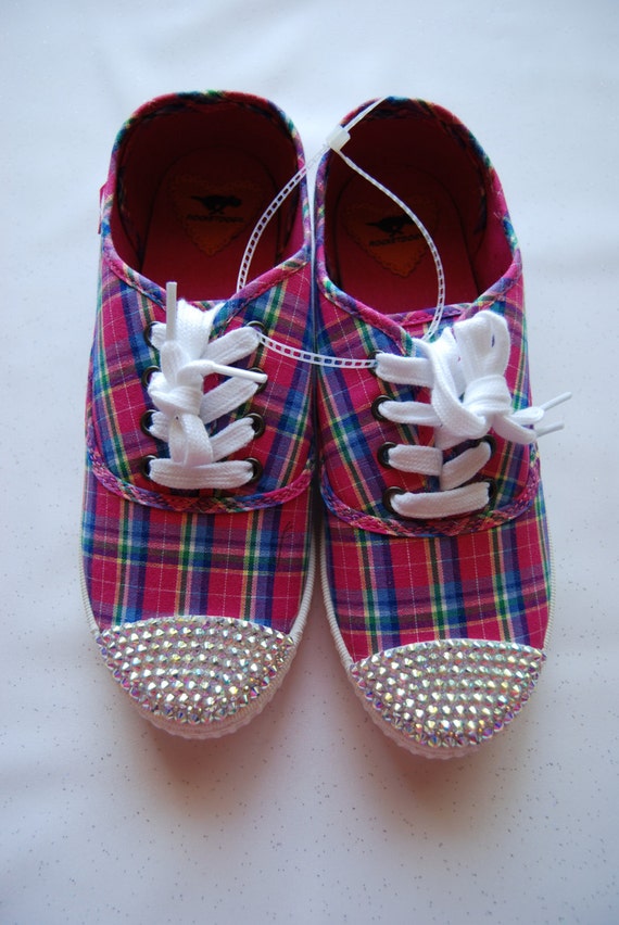K11 Girls' pink plaid Rocket Dog shoes with AB rhinestones
