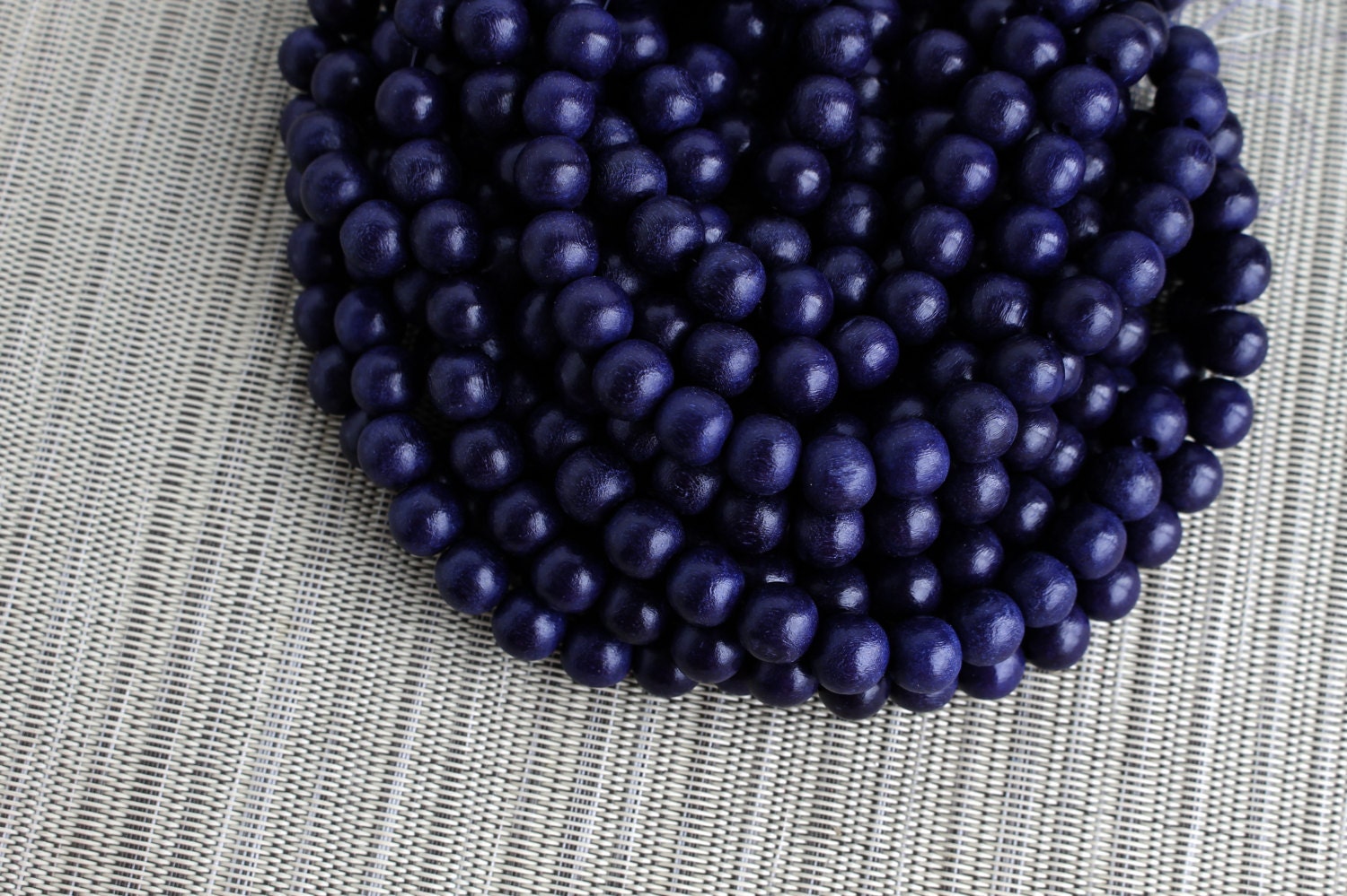 10mm Navy Blue Round Wood Beads Dyed and Waxed 15 inch