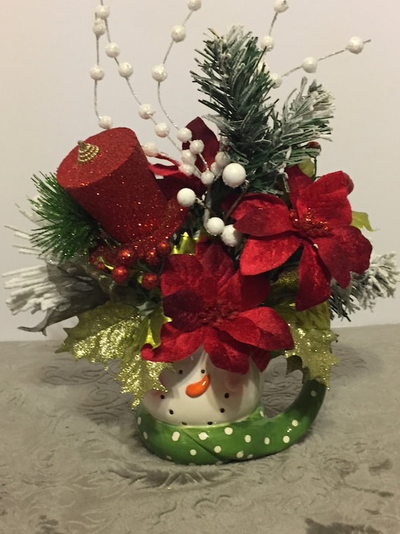 Items similar to Christmas floral arrangement in coffee mug on Etsy