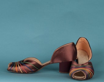 Vintage Satin Peep Toe Pumps