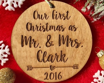 Our First Christmas as Mr. and Mrs. Ornament - Personalized Wood Ornament, Just Married, First Married Christmas, Wedding Gift, Marriage