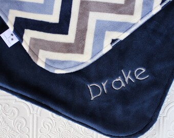 Baby Boy Blanket Personalized, Baby Blanket with Name, Chevron Baby Blanket, Personalized Chevron Baby Blanket , Personalized Minky Blanket