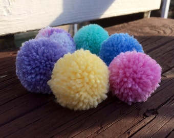 Easter cat toys, pom pom cat toys, set of 6, pink purple blue green yellow and multi color