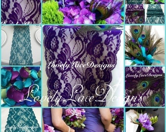 Peacock Weddings /Purple/Teal/Green Lace Table Runners,3ft-10ft x 7" Wide/Weddings/Wedding Decor/Overlay/wedding centerpiece