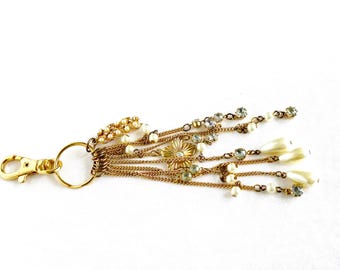 keychain, vintage, keyring, bag charm, gold, chrystal bag pendant, bag dangler, bagcharm, bag accessories, gift women, party favor