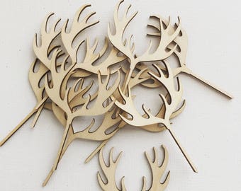 Deer antler cupcake toppers - birch wood - cupcake topper - antler #1830