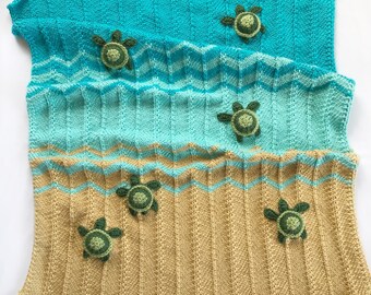 Knit turtle blanket- Crochet turtle blanket, Sea turtle blanket, Ocean blanket, Ocean nursery, Turtle Lovey, Lovey blanket, lovie blanket