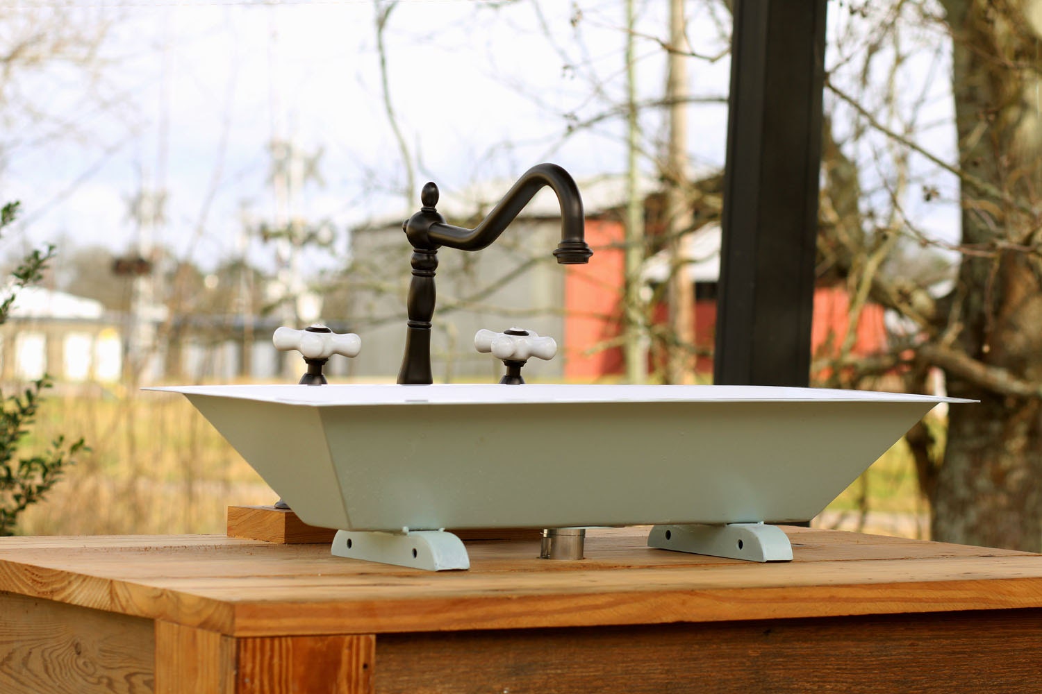 Industrial 24" Vintage Inspired Trough Sink Wall Mountable Steel Green ...