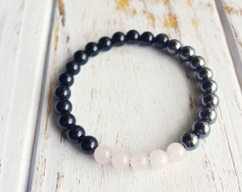 Healing the Bones, Rose Quartz Hematite Black Onyx Yoga Jewelry Intention Bracelet Healing Jewelry
