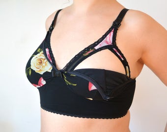 Breastfeeding bra, Nursing bra, maternity bra, unpadded et unwired, lace, women underwear, babyshower gift, large straps, bamboo lined
