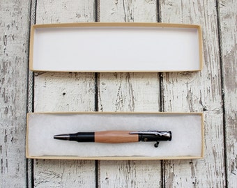 Ballpoint Pen, Hand Turned Wood Pen, Bullet Pen, Bolt Action, Black Enamel, Military Gift, Hunting Rifle, Apricot Wood, Gift for Men