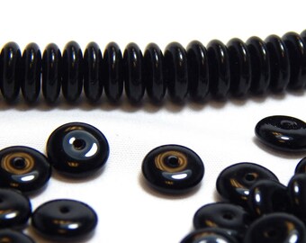 8mm Black Rondelles, Black Donut Beads, Black Disk Beads, Black Heishi Beads, Black Spacer Beads, Glass Spacer Beads, Black Spacers, T-82B