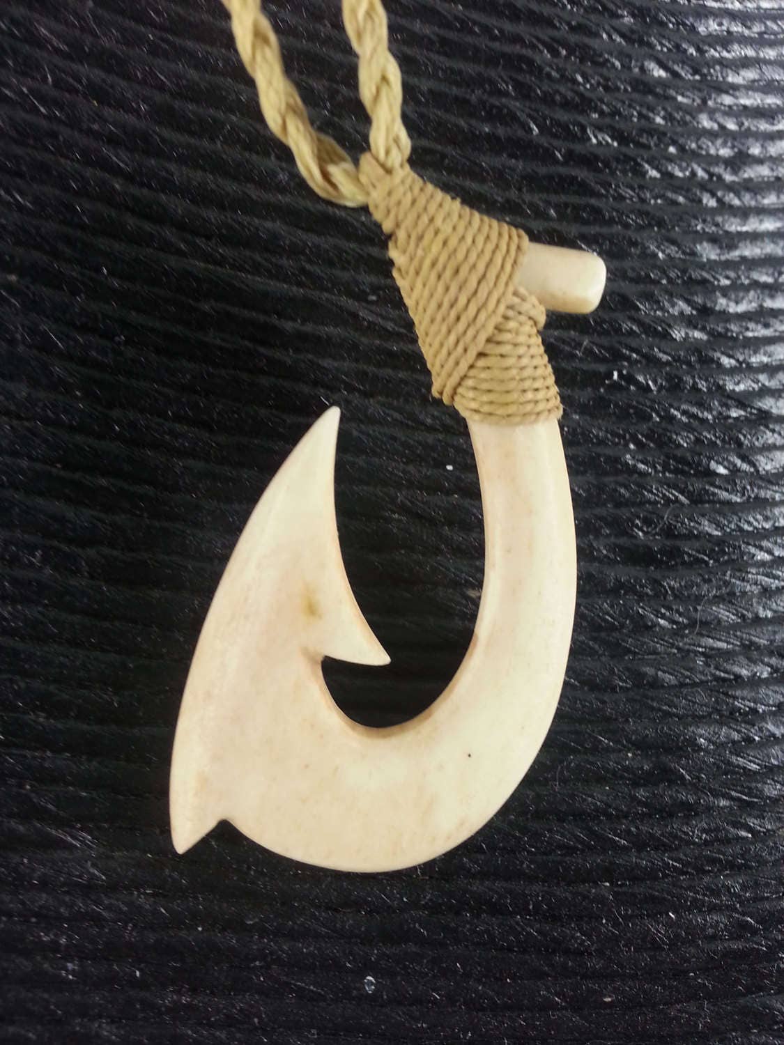 Aged Bone Maori Hawaiian Fish Hook Necklace