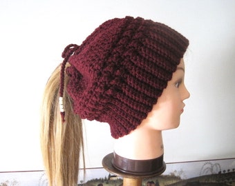 Ponytail Hat PATTERN, Crochet Ponytail Beanie PATTERN, Women's Beanie Messy Bun Hat