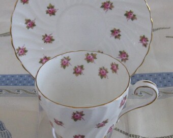 AYNSLEY ROSEBUD Bone China Cup and Saucer. Made in England