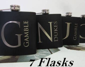 Set of 7 Custom Will You Be My Groomsman Flasks - Rustic Will You Be My Groomsman, Groomsman Proposal, Best Man Gift Idea, Blue Wedding
