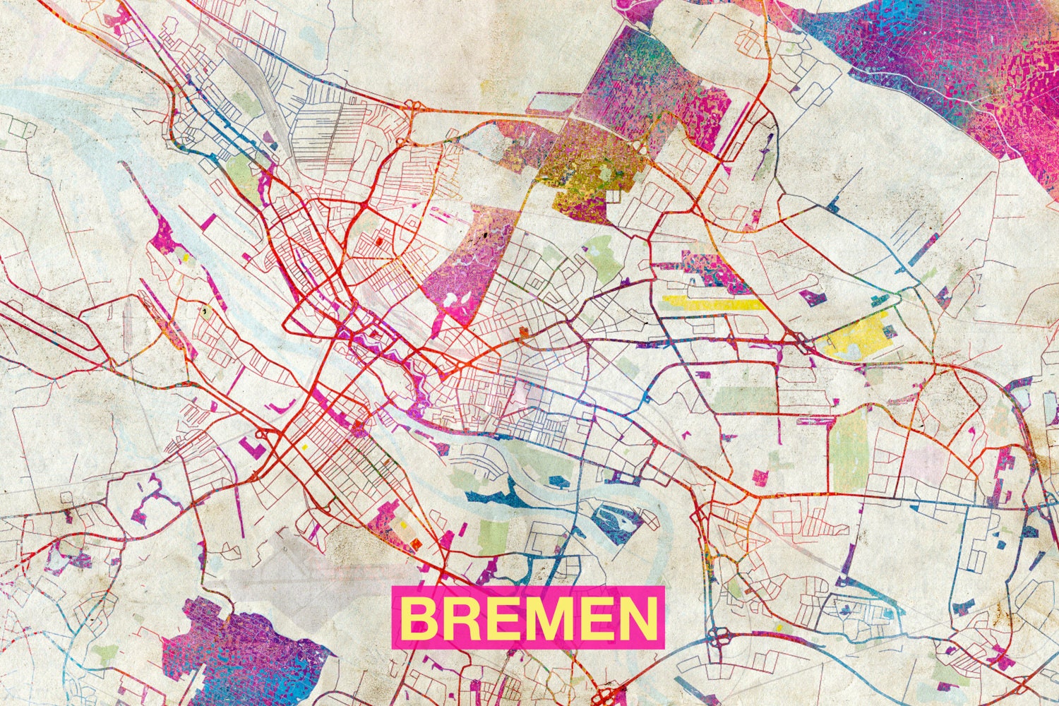 Bremen Map Original Art Print City Street Map of Bremen