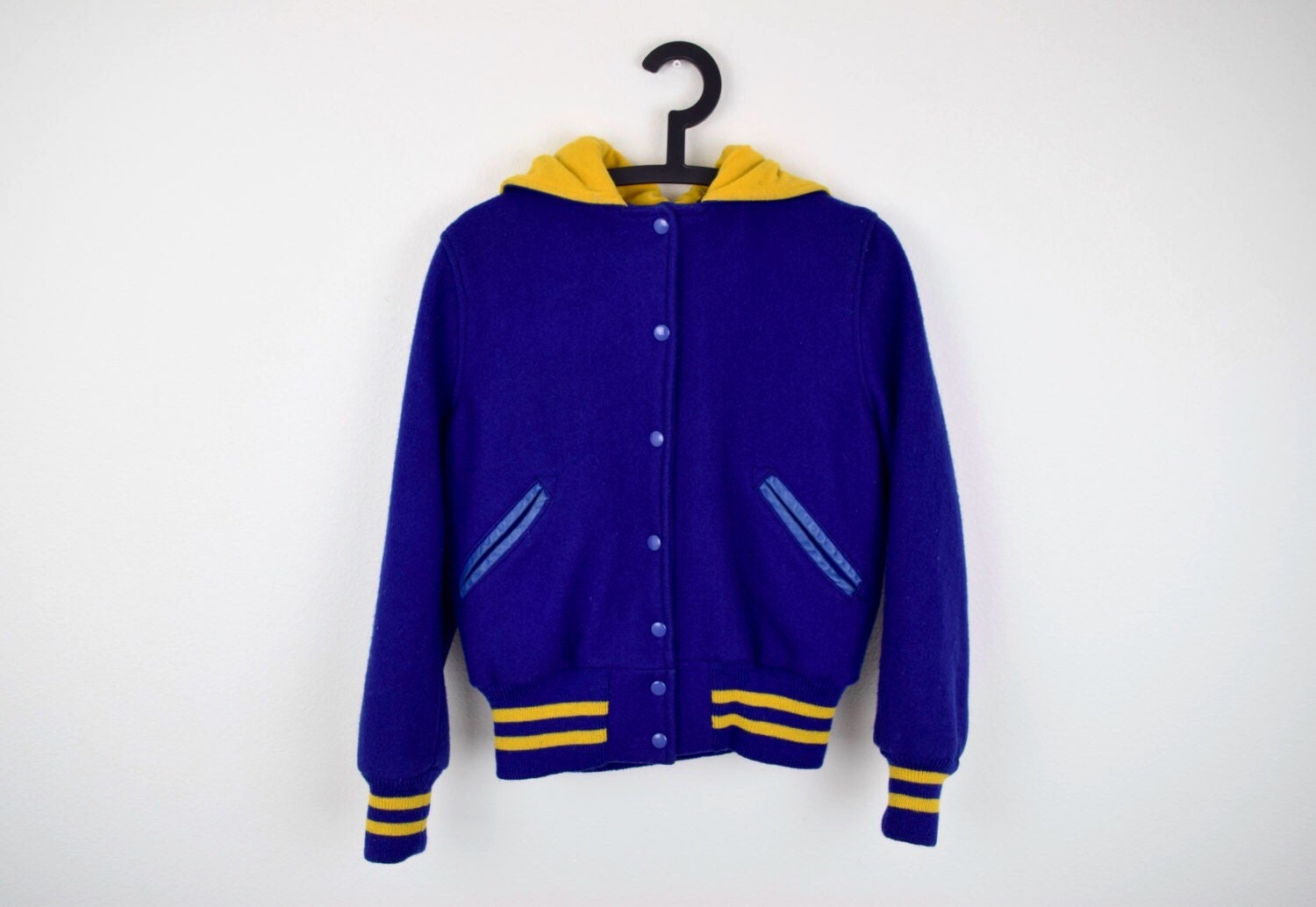 Blue and Yellow Skookum Letterman Hooded Jacket / 100% Virgin