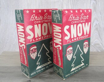2 Vintage Boxes Mica Snow Brite Star 1950s Christmas Decoration Mica Lot Boxes Box Lot Retro Santa Tree Great Graphics Advertising