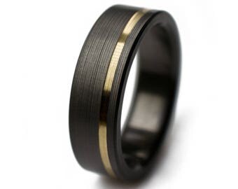 Mens Wedding Bands - Black Zirconium With 14k Gold. Black wedding rings, black wedding bands, black ring,
