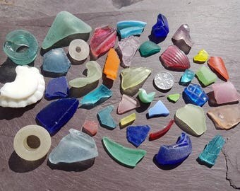 RAINBOW SEAGLASS COLLECTION ~ English Sea Glass ~ Instant Collection ~ Thames Mudlarking ~ Multi Coloured Beach Glass ~ Red Turquoise Pink