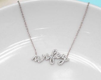 Wedding Necklace, Wifey cubic zirconia necklace, wedding jewelry, bridal jewelry, wedding pendant, bridal necklace, wifey necklace 498749092