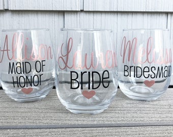Personalized Wine Glasses, Personalized Bachelorette Glasses, Bachelorette Party Wine Glass, Girls Night Out, Rose Gold Wine Glasses