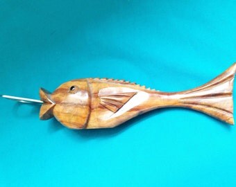 Vintage hand carved wooden fish bottle opener