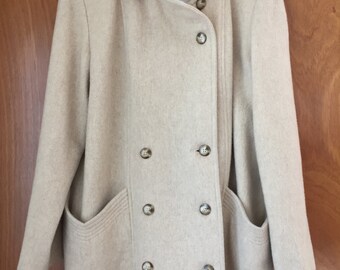 VINTAGE Herman Kay CREAM 3/4 length Wool Pea Coat | Fully lined with Versatile collar | Size 8