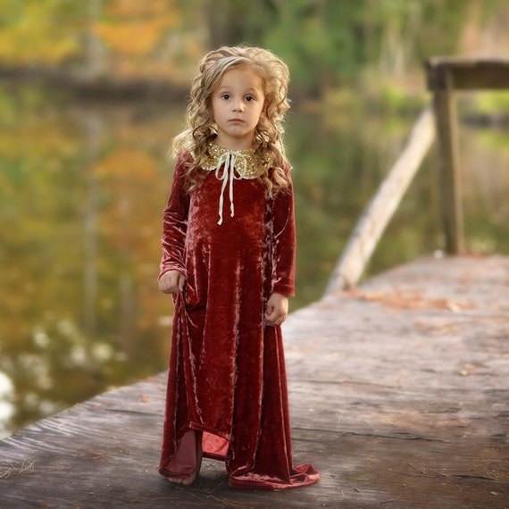 Items Similar To Girls Rust Velvet Dress With Sidetails , Girls Velvet 