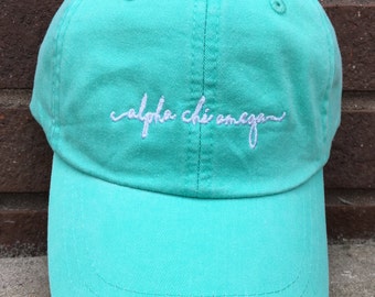 Alpha Chi Omega Handwriting Script Baseball Cap - Officially Licensed Alpha Chi Omega Hat - Custom A CHi O Handwriting hat