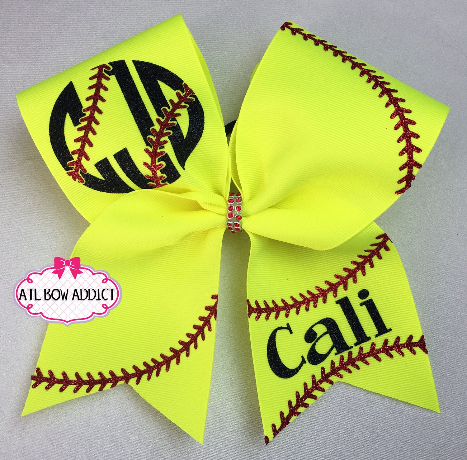 Custom Monogram Softball Bow